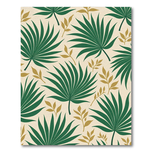 Emerald Palm Leaves Gold Accents Rug