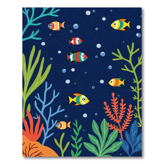 Colorful Coral Reef Fish School Rug