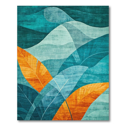 Teal Blue Abstract Leaf Area Rug