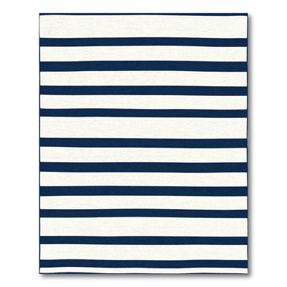 Deep Blue Cream Horizontal Lines Rug