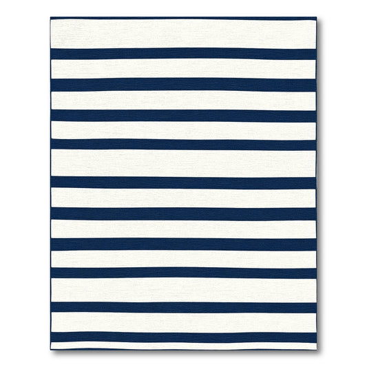 Deep Blue Cream Horizontal Lines Rug