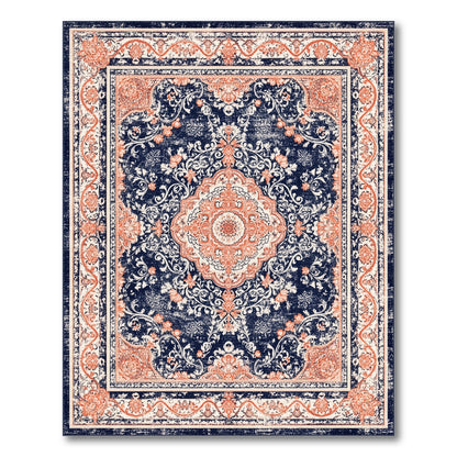 Navy Blue Distressed Persian Medallion Rug