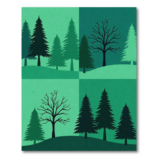 Forest Silhouettes Various Green Hues Rug
