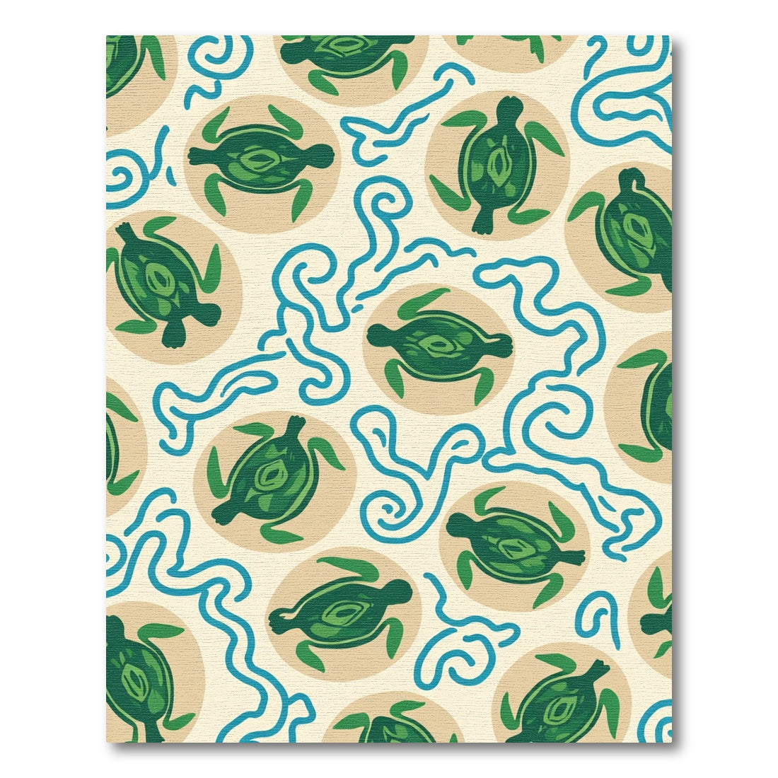Green Turtle Waves Cream Rug