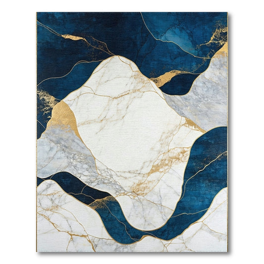 Navy Gold Veined Marble Rug