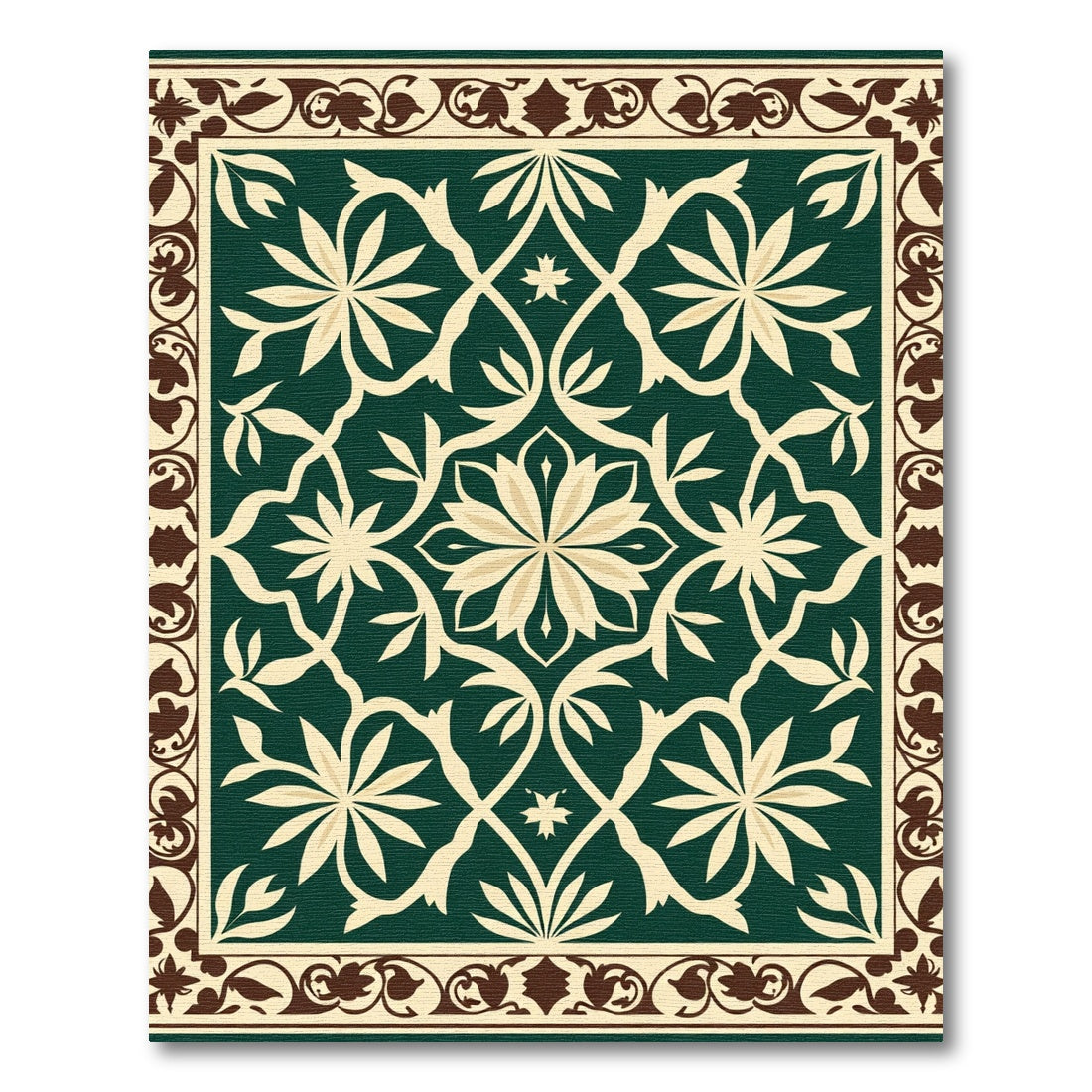 Emerald Green Floral Vines Border Rug
