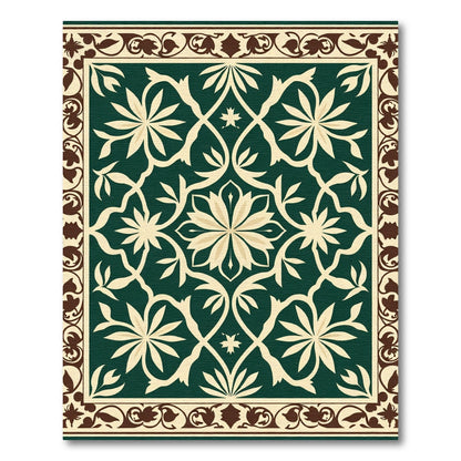 Emerald Green Floral Vines Border Rug