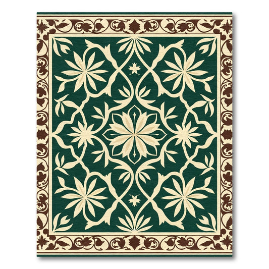 Emerald Green Floral Vines Border Rug