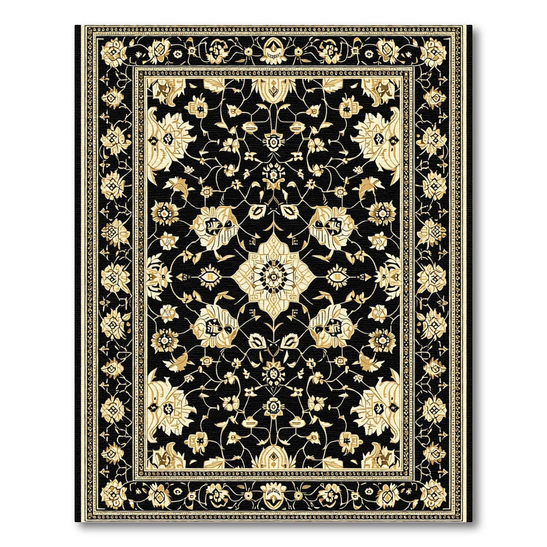 Black Gold Intricate Floral Medallion Rug