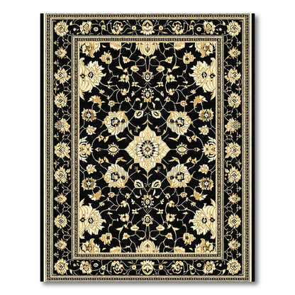 Black Gold Intricate Floral Medallion Rug