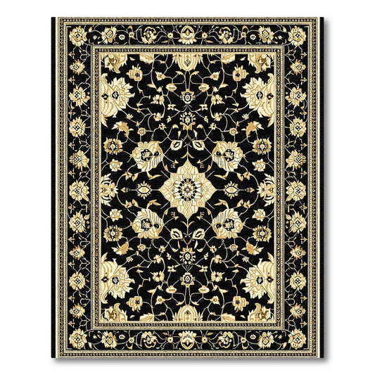Black Gold Intricate Floral Medallion Rug