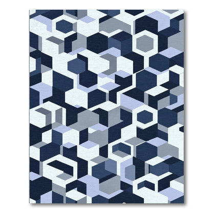 Shades of Blue Geometric Cubes Rug