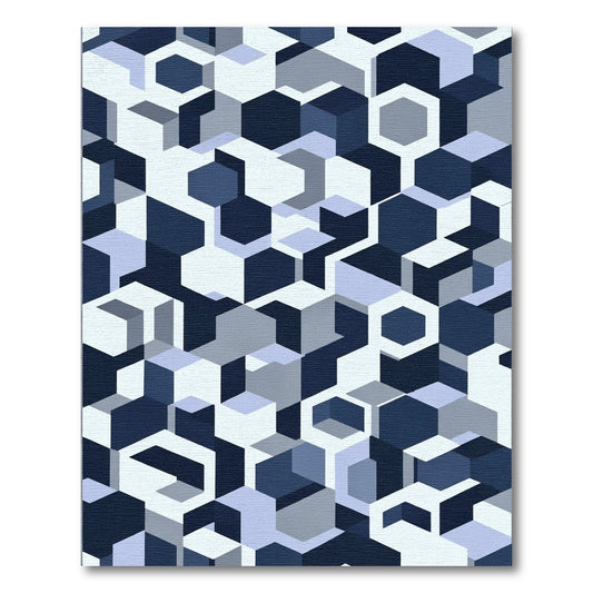Shades of Blue Geometric Cubes Rug