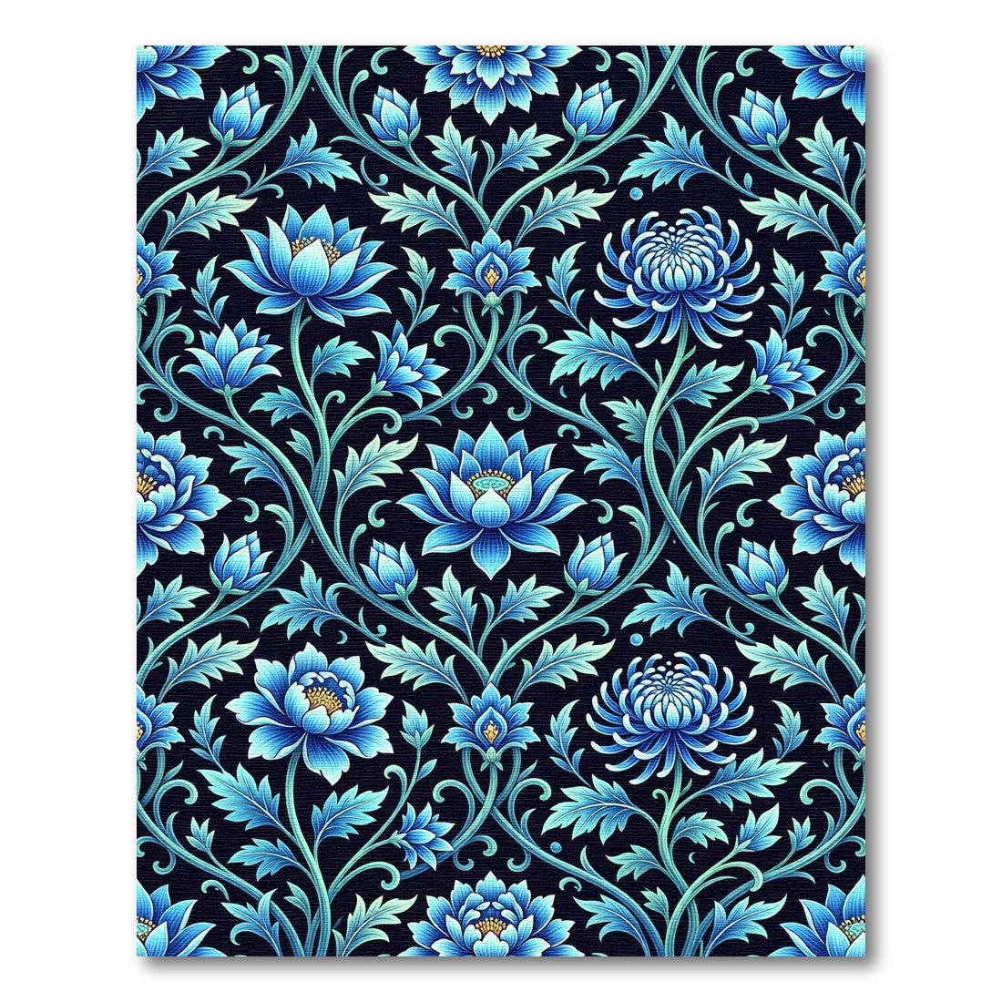 Lush Blue Floral Vines Wallpaper Rug