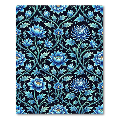 Lush Blue Floral Vines Wallpaper Rug