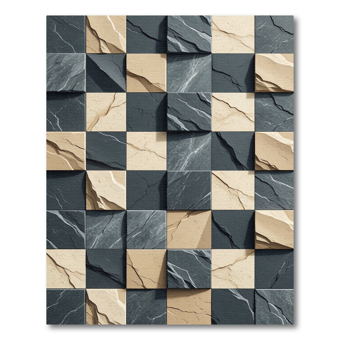 Beige Gray Cracked Stone Tile Rug