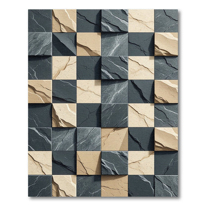 Beige Gray Cracked Stone Tile Rug