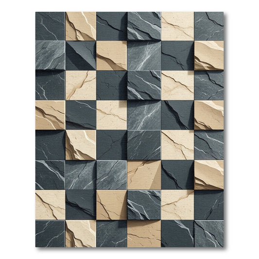 Beige Gray Cracked Stone Tile Rug