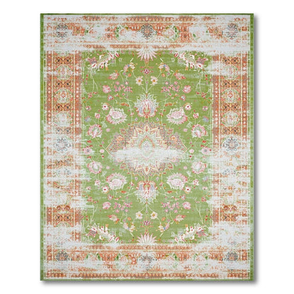 Green Floral Distressed Vintage Area Rug
