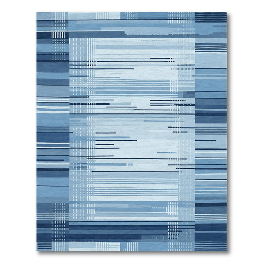 Modern Blue Striped Abstract Composition Rug