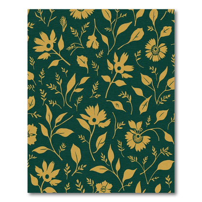 Golden Floral Vines on Deep Emerald Rug