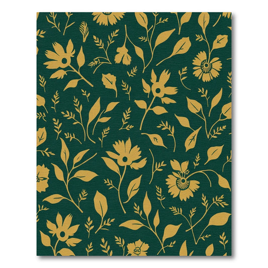 Golden Floral Vines on Deep Emerald Rug