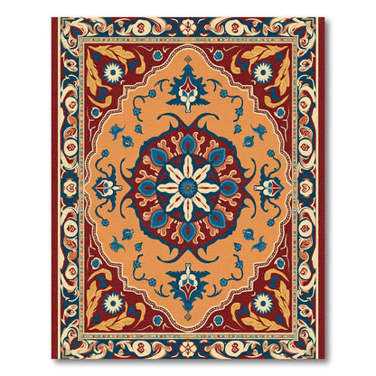Deep Red Blue Orange Floral Medallion Rug