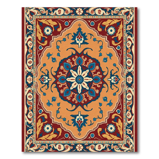 Deep Red Blue Orange Floral Medallion Rug