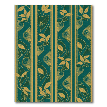 Teal Gold Leaf Botanical Striped Rug