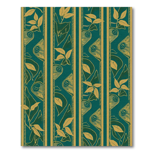 Teal Gold Leaf Botanical Striped Rug