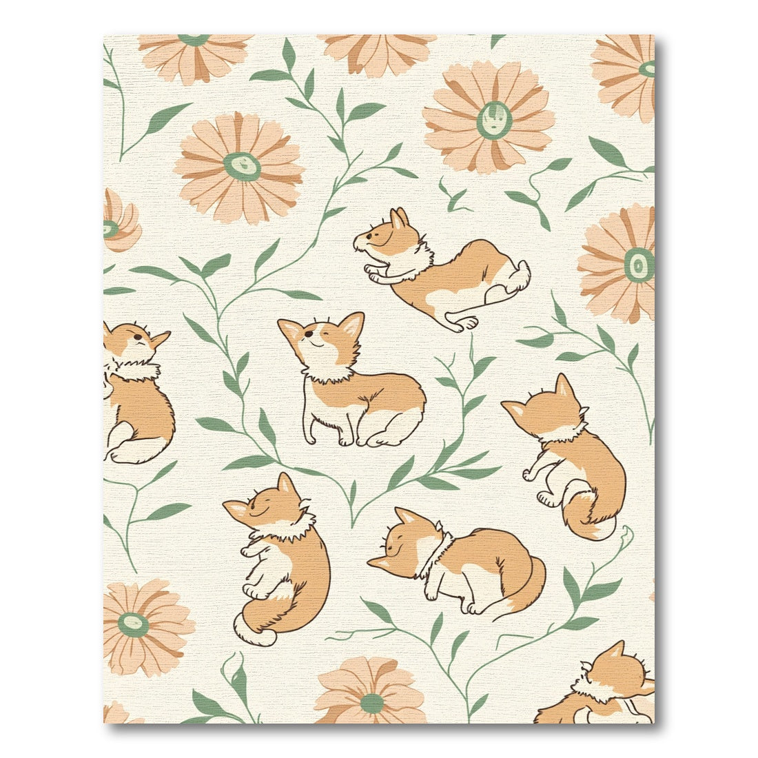 Whimsical Corgi Floral Garden Rug