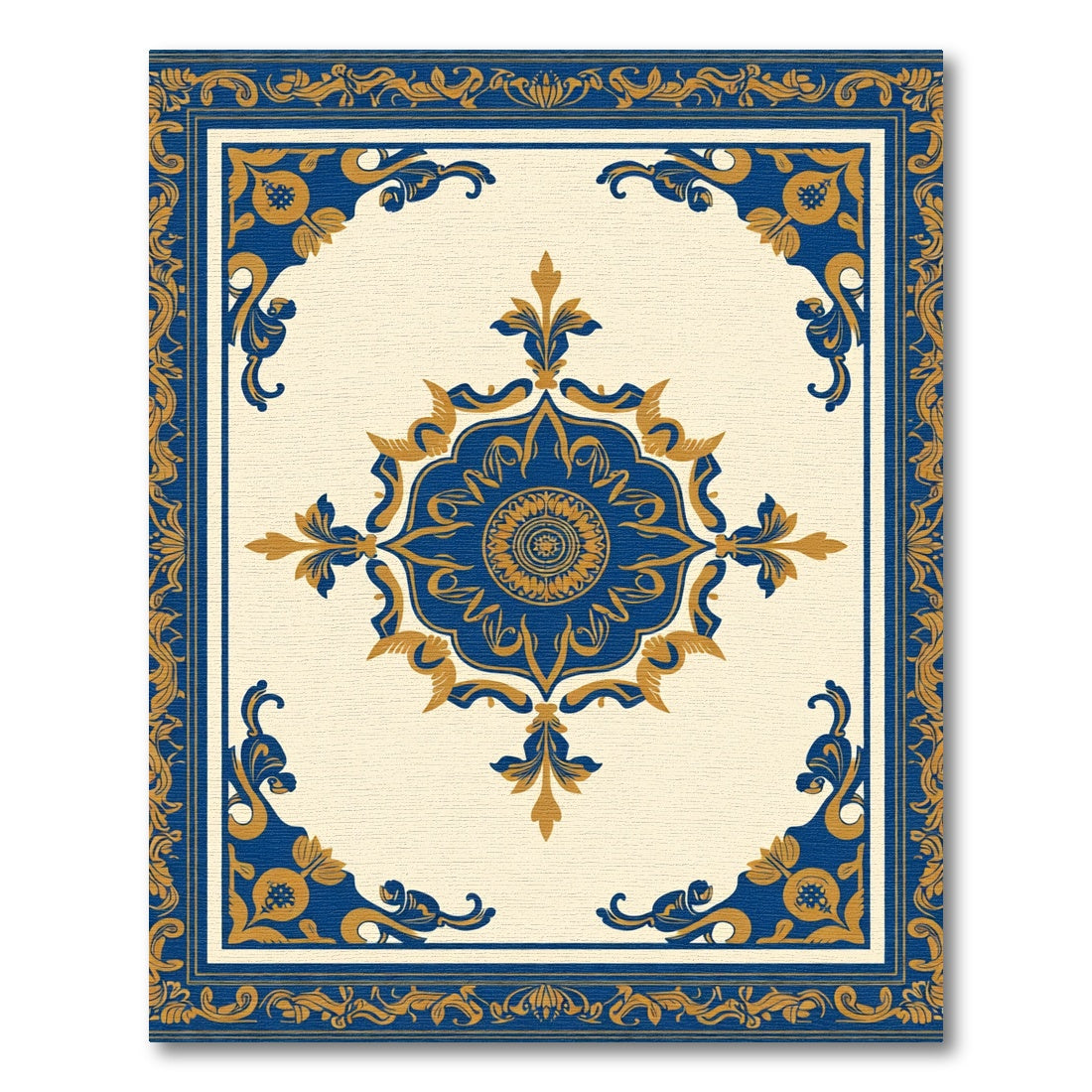Golden Blue Floral Medallion Rug