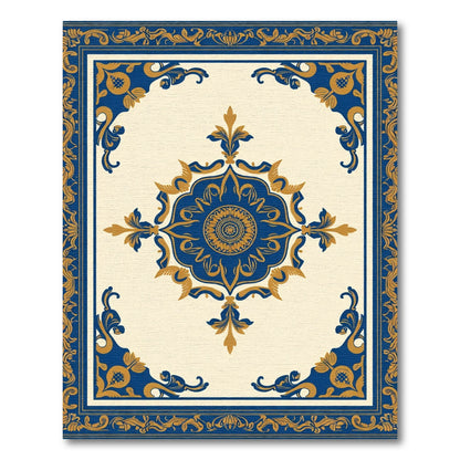 Golden Blue Floral Medallion Rug
