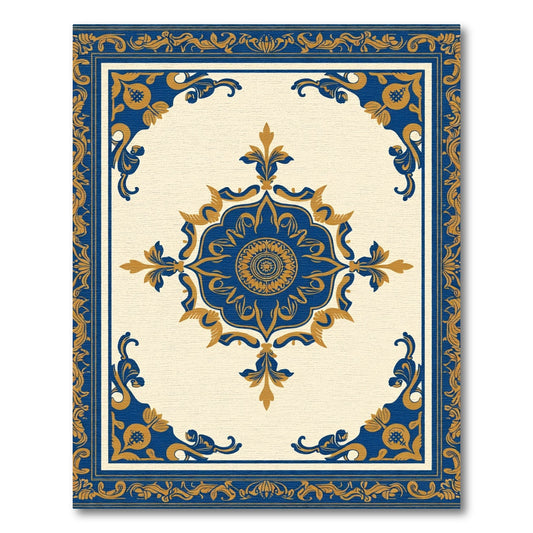 Golden Blue Floral Medallion Rug