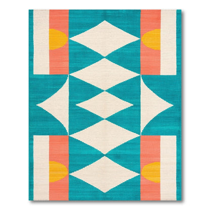 Blue and Teal Geometric Diamond Area Rug