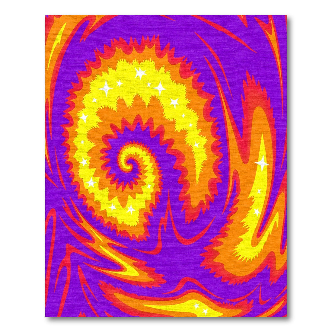 Vibrant Purple Yellow Orange Spiral Stars Rug
