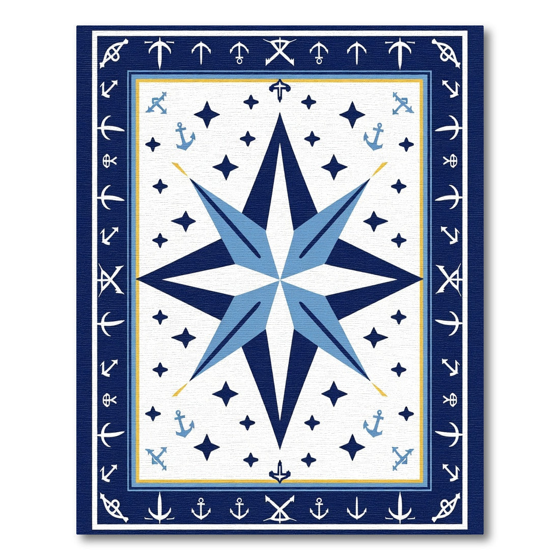 Nautical Compass Rose Anchor Star Rug