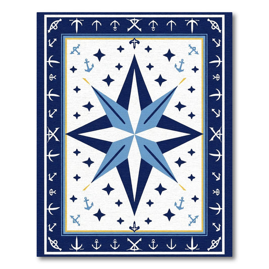 Nautical Compass Rose Anchor Star Rug