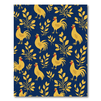 Golden Rooster Navy Botanical Rug