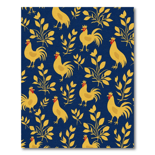 Golden Rooster Navy Botanical Rug