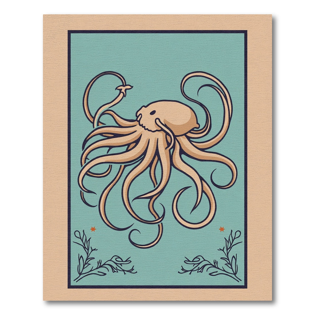 Coastal Light Blue Octopus Nautical Art Rug