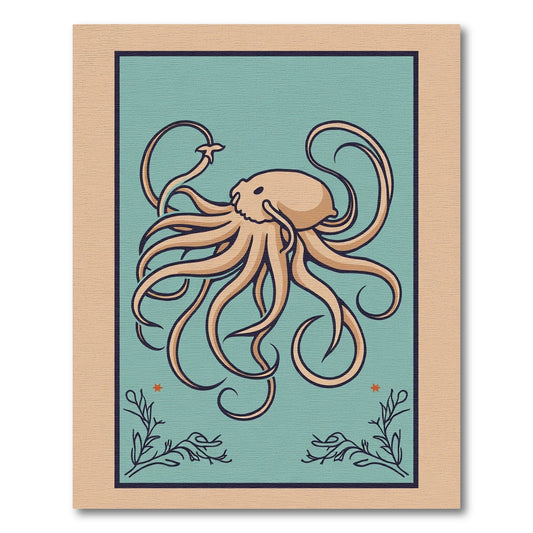 Coastal Light Blue Octopus Nautical Art Rug
