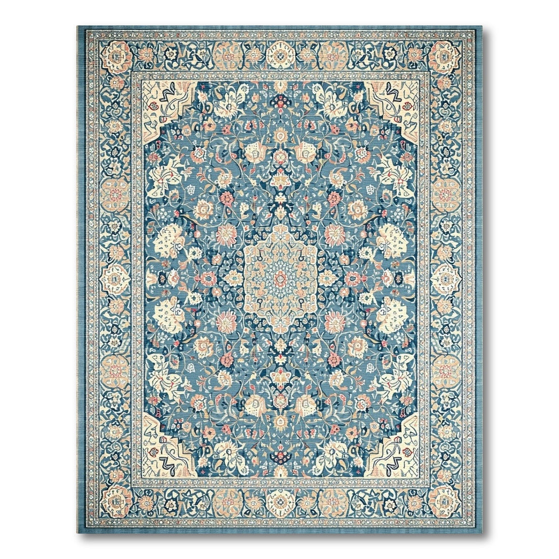 Traditional Persian Blue and Teal Blue Floral Persian Medallion Area Rug