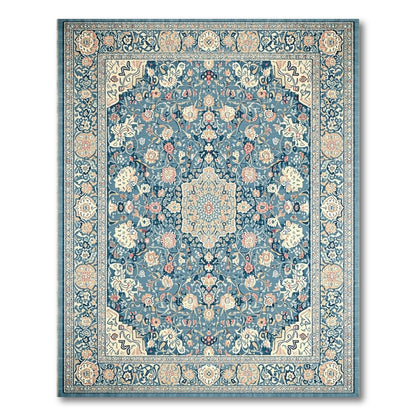 Traditional Persian Blue and Teal Blue Floral Persian Medallion Area Rug
