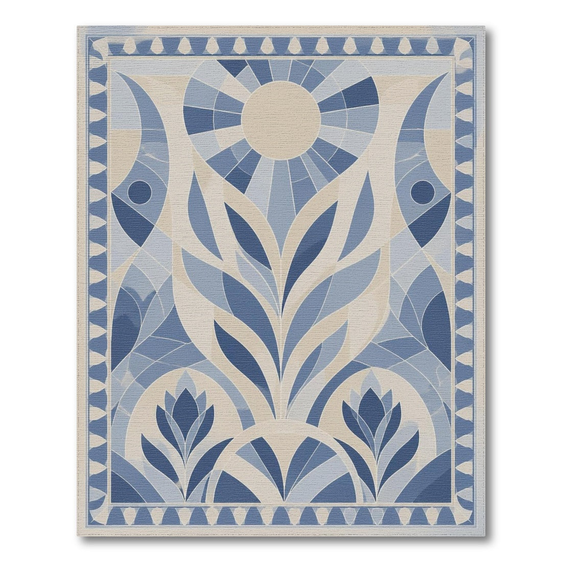 Blue and Teal Blue Geometric Sunburst Area Rug