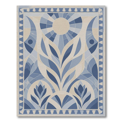 Blue and Teal Blue Geometric Sunburst Area Rug