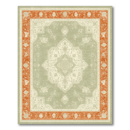 Sage Green Distressed Vintage Medallion Rug