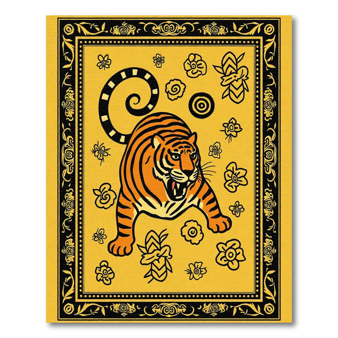 Bold Tiger Floral Art Rug