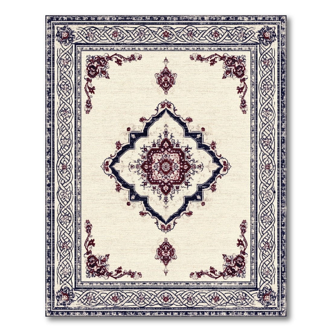 Beige Navy Persian Medallion Area Rug
