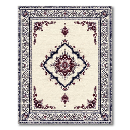 Beige Navy Persian Medallion Area Rug